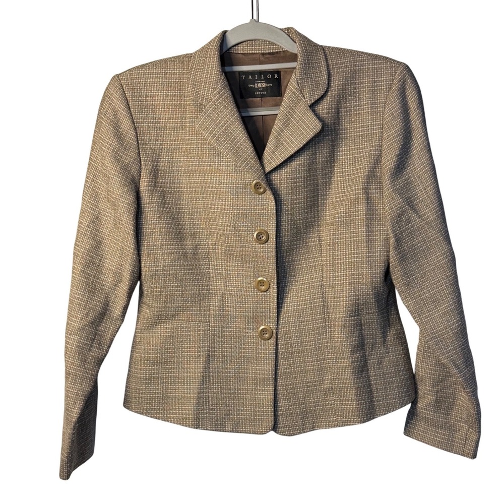 VTG B. Moss Tailor Blazer Brown Tan Check Career Professional Womens SZ 6 Petite